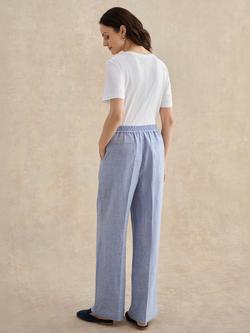 Hobbs Estella Wide Leg Pure Linen Trousers, Blue/White - view 2, Blue/White