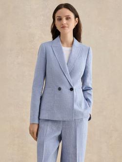 Hobbs Petite Estella Pure Cross Dyed Linen Blazer, Blue/White, Blue/White