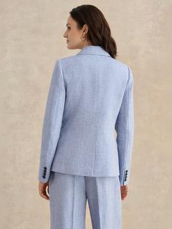 Hobbs Petite Estella Pure Cross Dyed Linen Blazer, Blue/White - view 2, Blue/White
