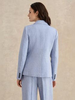 Hobbs Estella Pure Linen Jacket, Blue/White - view 2, Blue/White