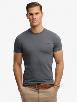 Superdry Essential Company Logo Embroidered Cotton Slim Fit T-Shirt, Stormy Blue