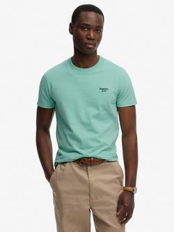 Superdry Essential Serif Logo Embroidered Cotton Slim Fit T-Shirt, Spearmint Green, Spearmint Green