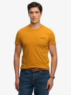 Superdry Essential Company Logo Embroidered Cotton Slim Fit T-Shirt, Ochre Brown