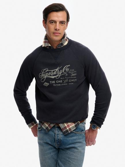 Superdry The Merchant Store Vintage Print Loose Fit Sweatshirt, Eclipse Navy, Eclipse Navy