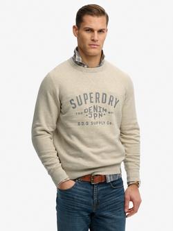 Superdry The Merchant Store Vintage Print Loose Fit Sweatshirt, Pumice Marl, Pumice Marl