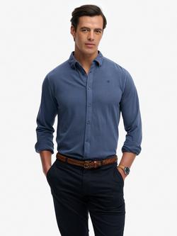 Superdry Vintage Destroy Pique Relaxed Fit Long Sleeve Shirt, Vintage Indigo, Vintage Indigo