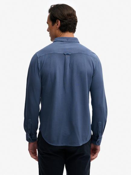 Superdry Vintage Destroy Pique Relaxed Fit Long Sleeve Shirt, Vintage Indigo - view 2, Vintage Indigo