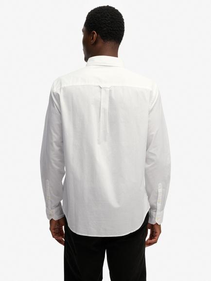 Superdry Cut Away Poplin Cotton Relaxed Fit Long Sleeve Shirt, Optic - view 2, Optic