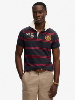 Superdry Double Emblem Jersey Short Sleeve Rugby Polo Top, Navy, Navy