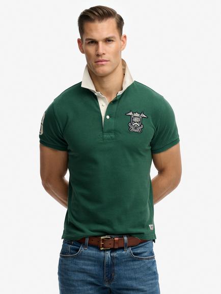 Superdry Vintage Pique Cotton Relaxed Fit Rugby Polo Shirt, Hunter Green, Hunter Green