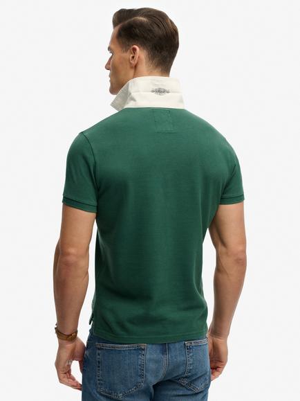 Superdry Vintage Pique Cotton Relaxed Fit Rugby Polo Shirt, Hunter Green - view 2, Hunter Green