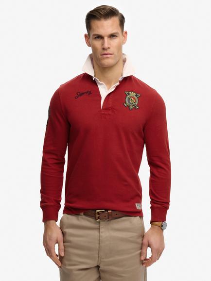 Superdry Double Emblem Cotton Relaxed Fit Rugby Top, Prep Red, Prep Red