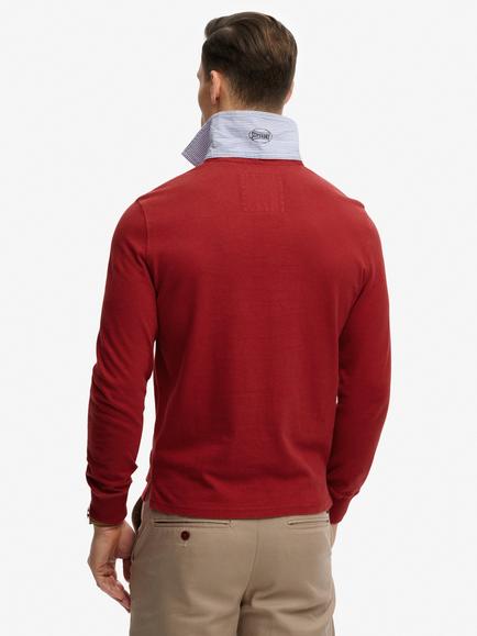 Superdry Double Emblem Cotton Relaxed Fit Rugby Top, Prep Red - view 2, Prep Red