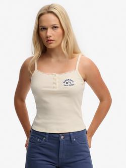 Superdry Athletic Essentials Embroidered Button Cami Top, Off White, Off White