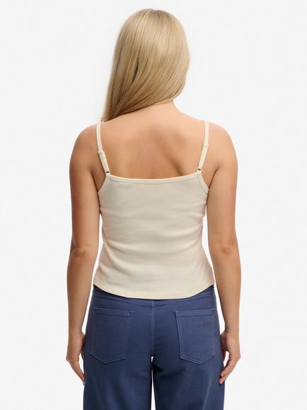 Superdry Athletic Essentials Embroidered Button Cami Top - view 2, Off White