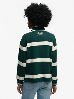 Superdry Crest Stripe Rugby Top, Pine Green/Ecru - view 2, Pine Green/Ecru