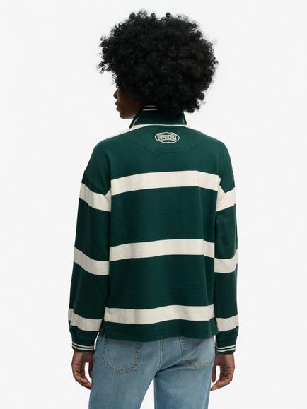 Superdry Crest Stripe Rugby Top - view 2, Pine Green/Ecru