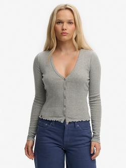 Superdry Athletic Essential Pointelle Cardigan, Grey Marl