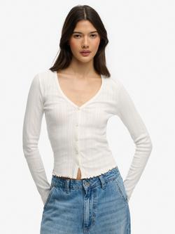 Superdry Athletic Essential Pointelle Cardigan, Off White