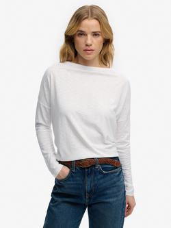 Superdry Studios Boat Neck Slub Long Sleeve Top, Optic
