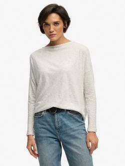 Superdry Studios Boat Neck Slub Long Sleeve Top, Starlight Grey Marl
