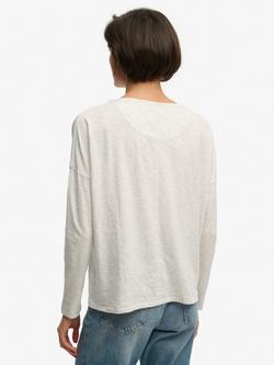 Superdry Studios Boat Neck Slub Long Sleeve Top - view 2, Starlight Grey Marl