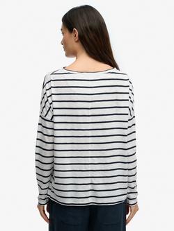 Superdry Studios Boat Neck Stripe Slub Long Sleeve Top, Optic/Navy Stripe - view 2, Optic/Navy Stripe