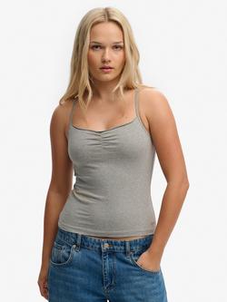 Superdry Athletic Essentials Gathered Cami Top, Grey Marl