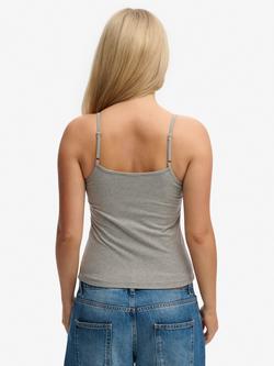 Superdry Athletic Essentials Gathered Cami Top - view 2, Grey Marl