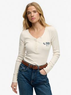 Superdry Athletic Button Down Long Sleeve Top, Desert Bone Offwhite