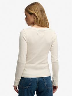 Superdry Athletic Button Down Long Sleeve Top - view 2, Desert Bone Offwhite