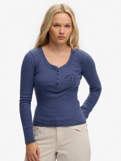 Superdry Athletic Button Down Long Sleeve Top, Mariner Navy