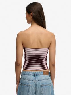 Superdry Athletic Essentials Stripe Jersey Bandeau Top, Port Red/Grey Marl - view 2, Port Red/Grey Marl