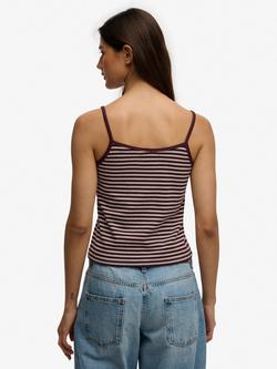 Superdry Athletic Essentials Stripe Cami Top, Port Red/Grey Marl - view 2, Port Red/Grey Marl