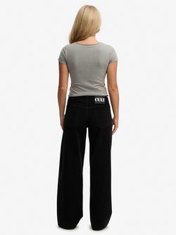 Superdry Mid Waist Baggy Mini Corduroy Trousers, Black - view 2, Black