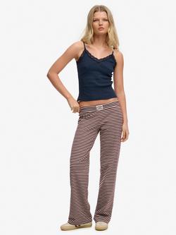 Superdry Athletic Essentials Stripe Jersey Trousers, Port Red/Grey Marl, Port Red/Grey Marl