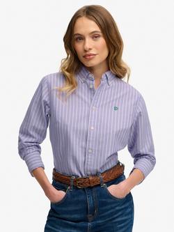 Superdry Slim Fit Stripe Oxford Shirt, Fresh Lavender/White, Fresh Lavender/White