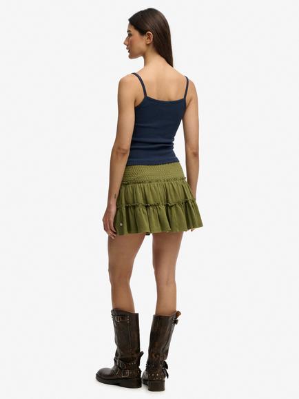 Superdry Tiered Jersey Mini Skirt, Olive Khaki - view 2, Olive Khaki