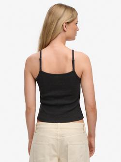 Superdry Athletic Essentials Embroidered Button Cami Top, Charcoal Grey Marl - view 2, Charcoal Grey Marl