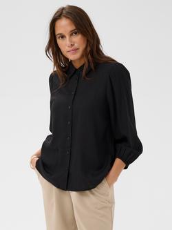 KAFFE Milia Relaxed Fit Three Quarter Sleeve Shirt, Black Deep, Black Deep