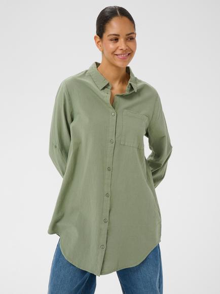 KAFFE Naya Roll Tab Sleeve Longline Shirt, Sea Spray, Sea Spray