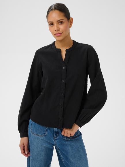 KAFFE Anaya Balloon Sleeve Cotton Shirt, Black Deep, Black Deep