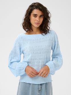 KAFFE Kourtney Ruched Long Sleeve Blouse, Nantucket Breeze, Nantucket Breeze