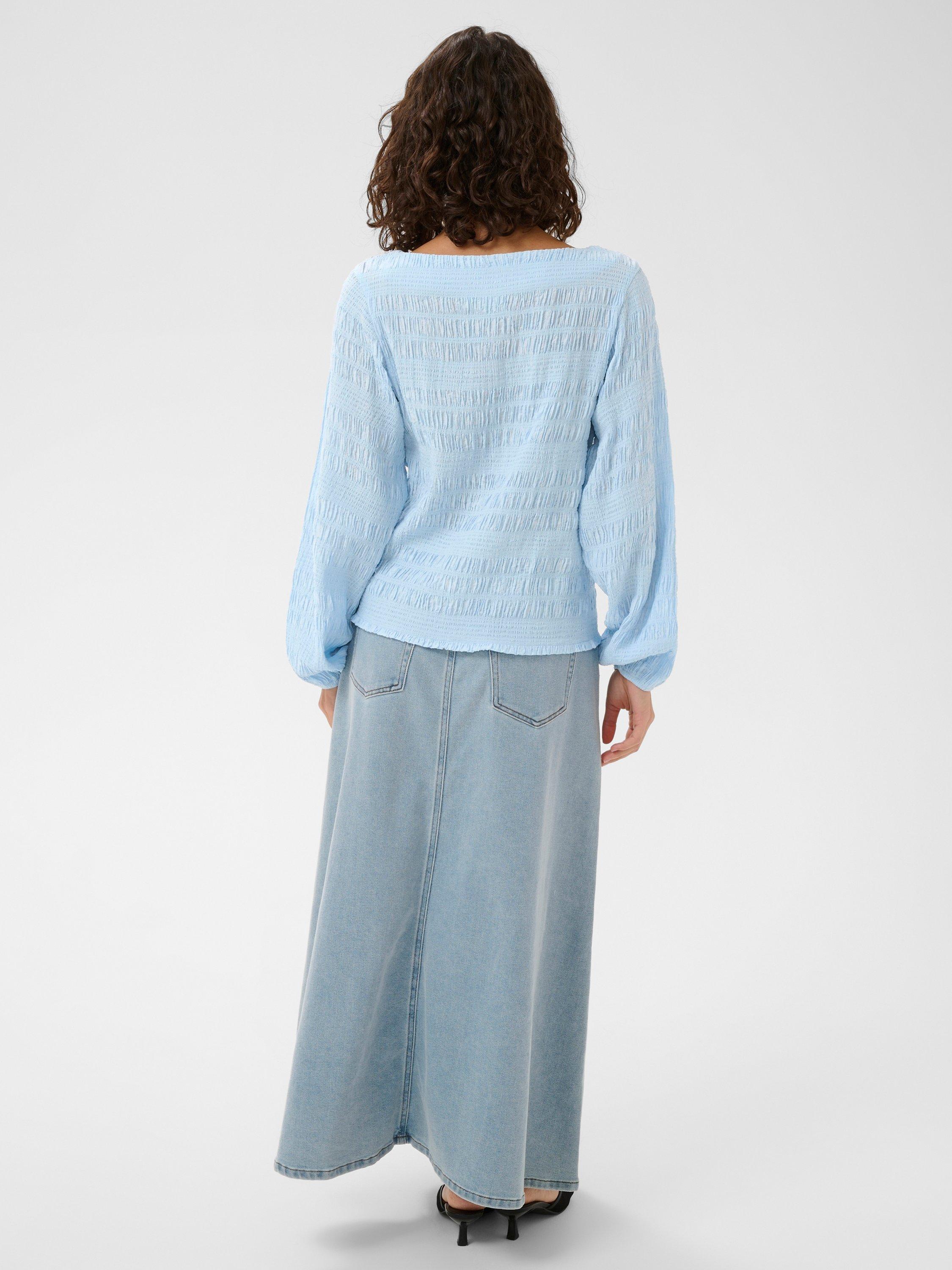 KAFFE Kourtney Ruched Long Sleeve Blouse, Nantucket Breeze