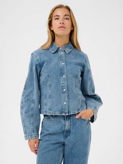 KAFFE Vallis Cropped Denim Shirt, Washed Blue, Washed Blue