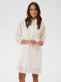 KAFFE Adona Embroidered Knee Length Shirt Dress, Chalk