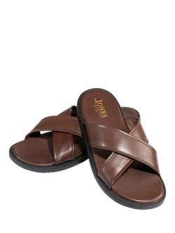 Jones Bootmaker Whitehaven Leather Slider Sandals, Black - view 2, Dark Brown