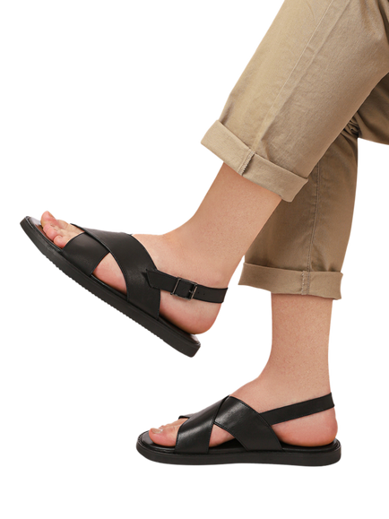 Jones Bootmaker Westbury Leather Buckle Sandals - view 2, Black