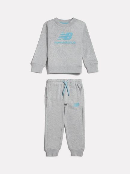 New Balance Kids' Stacked Logo Crew Jumper and Joggers Set, Athletic Greyheather, Athletic Greyheather