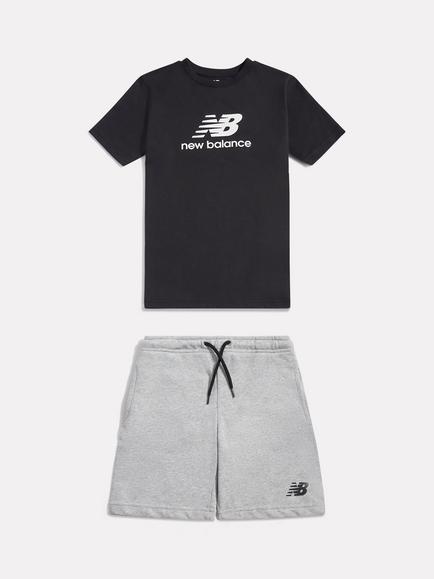 New Balance Kids' Stacked Logo T-Shirt and Shorts Set, Caviar, Caviar